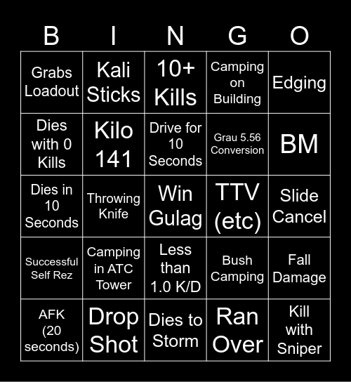 Warzone Bingo Card