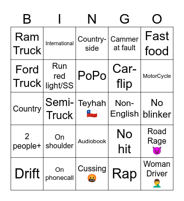 Idiots in cars Bingo Card