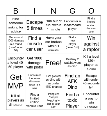Primal pursuit bingo Card