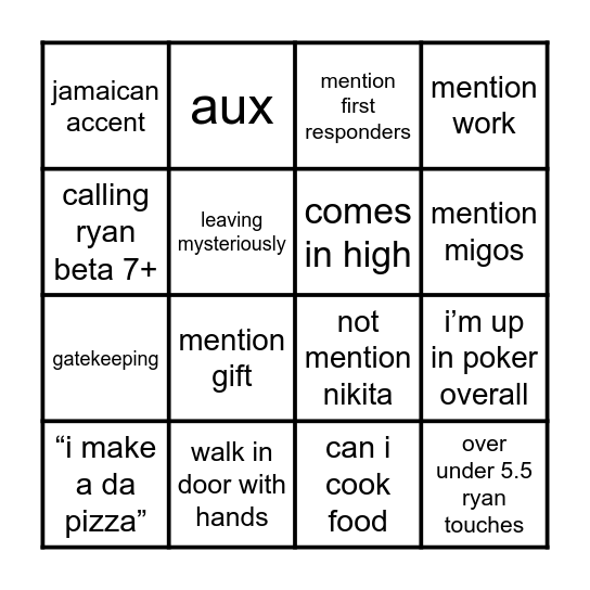 NIKOLA BINGO!! Bingo Card