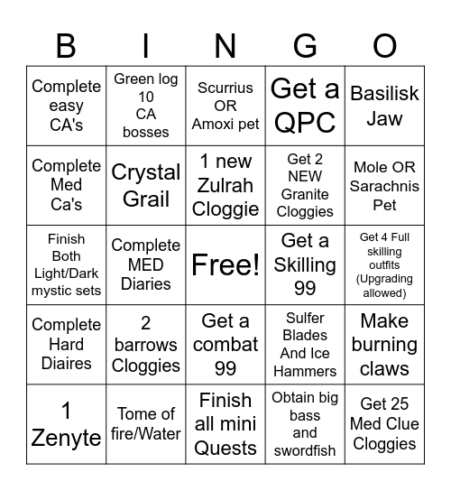 Shades bingo Card