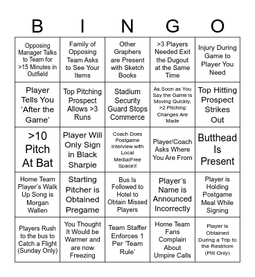 NCAA Baseball 2025 Bingo Card