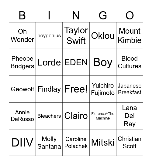 Maras music bingo Card