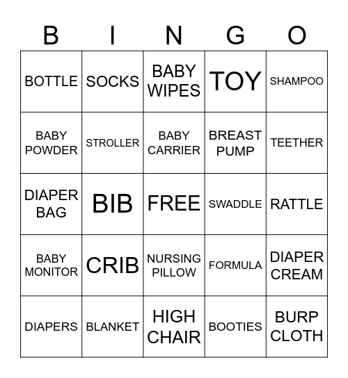 BABY GIFT Bingo Card