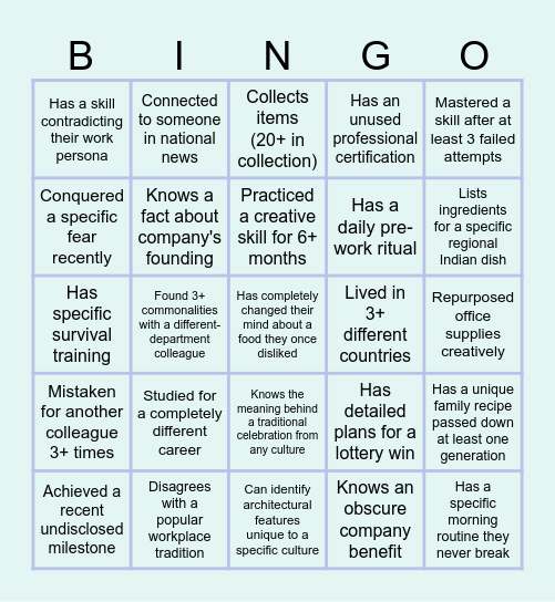Team Bingo Card