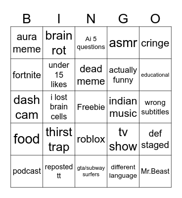 Untitled Bingo Card