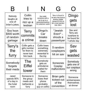 Anime Central Hijinx Bingo Card