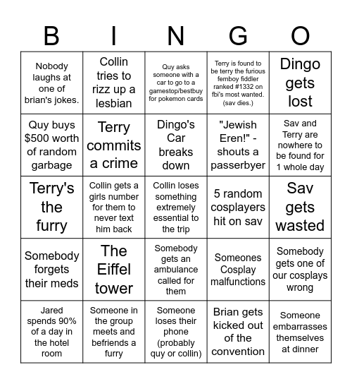 Anime Central Hijinx Bingo Card