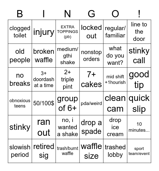 Coldstone Choas Bingo Card