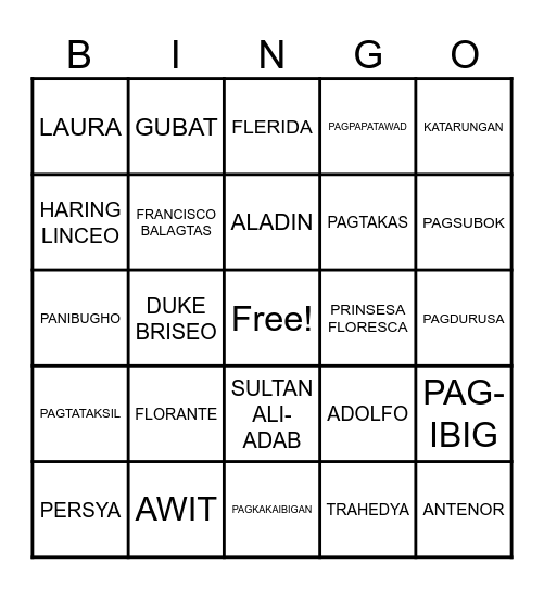 FLORANTE AT LAURA BINGO Card