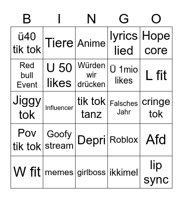 Tok tok bingo Card