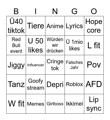 TikTok bingo Card