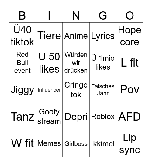 TikTok bingo Card