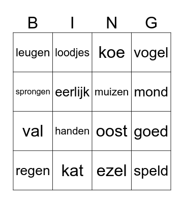 Spreekwoorden Bingo Card