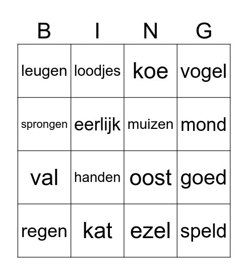 Spreekwoorden Bingo Card