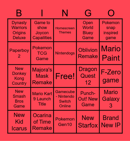 Josh Switch 2 Launch Announcements Bingo Card