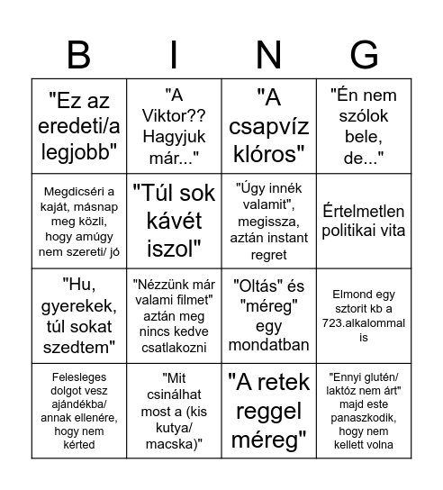 Anyós látogatás Bingo Card