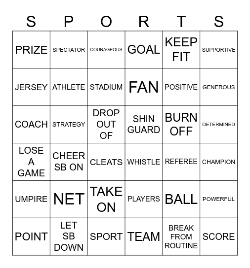Sports Bingo Card