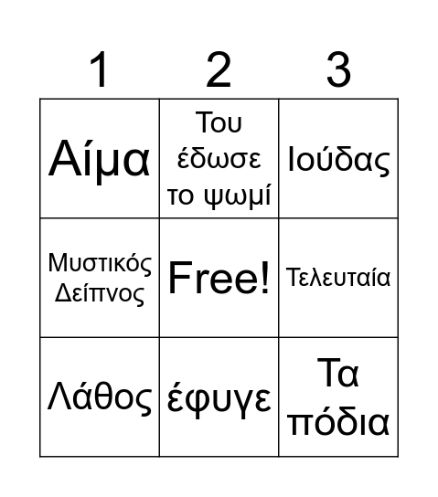 Μυστικός Δείπνος Bingo Card