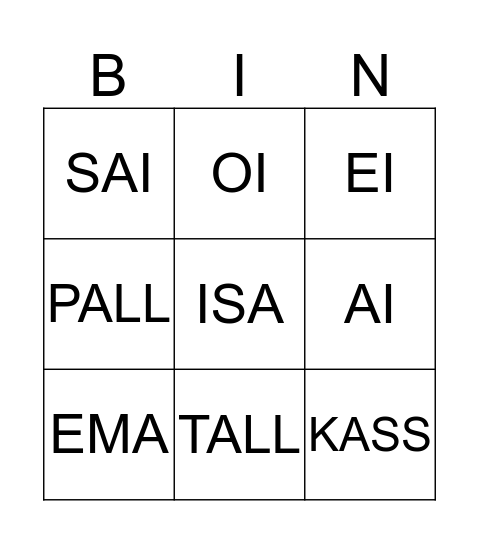 BIN-BIN Bingo Card
