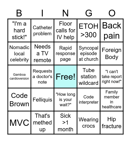 Sunday Funday ED Bingo Card