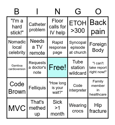 Sunday Funday ED Bingo Card