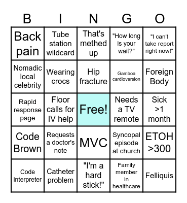 Sunday Funday ED Bingo Card