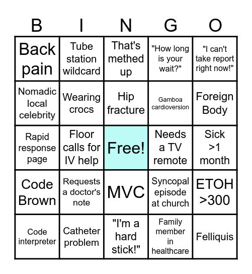 Sunday Funday ED Bingo Card