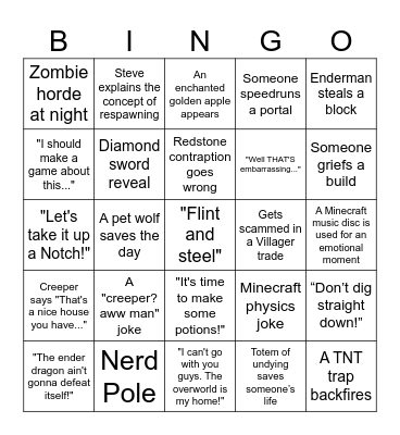 Minecraft Movie Bingo Card