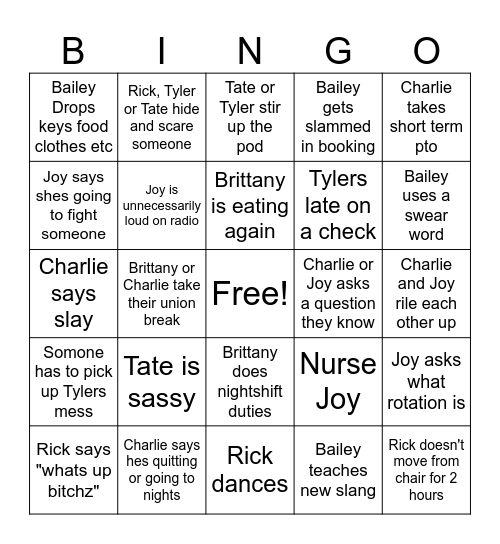 Jail Bingo Card