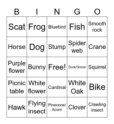 Girl Scout Trail Bingo Card