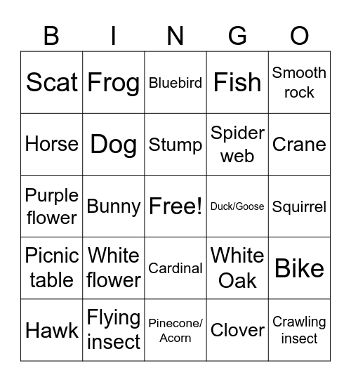 Girl Scout Trail Bingo Card