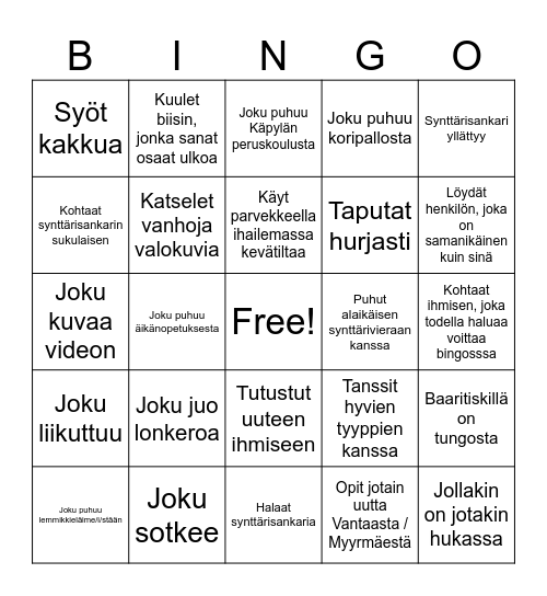 Synttäribingo S50 Bingo Card