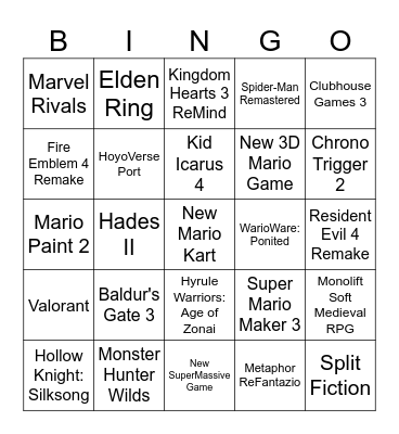 Nintendo Switch 2 Direct - Games Bingo Card