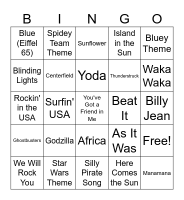 Music Bingo!! Bingo Card
