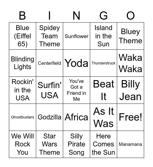 Music Bingo!! Bingo Card