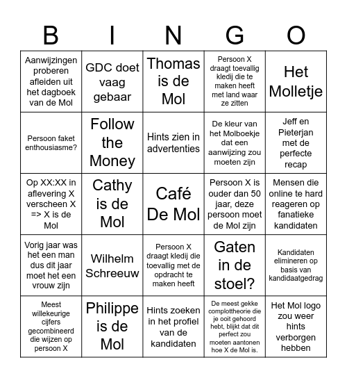 De Mol Hints en Fandom Bingo Card