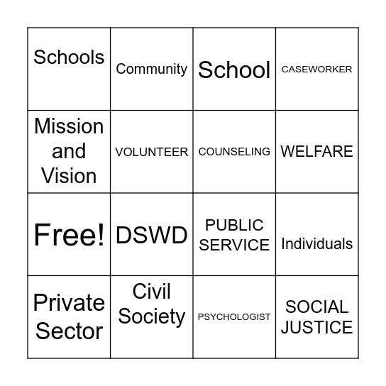 SOCIAL WORK Bingo Card