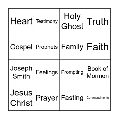 Testimony Bingo Card