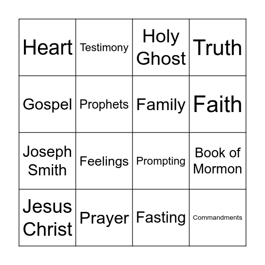Testimony Bingo Card