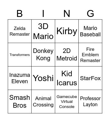 Nintendo Direct 02.04.2025 Bingo Card