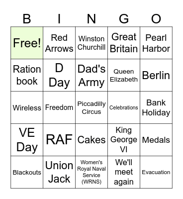 VE Day Bingo Card