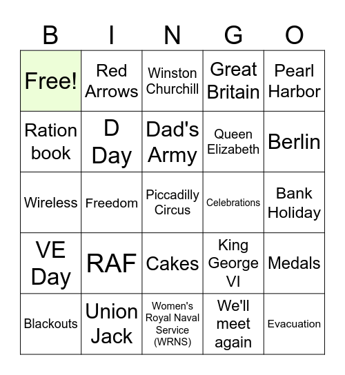 VE Day Bingo Card