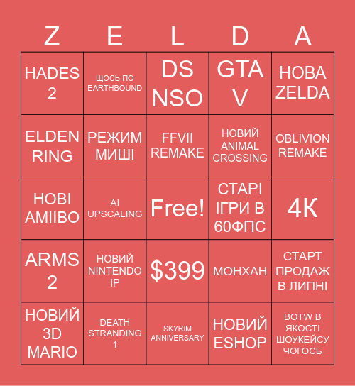Nintendo Switch 2 Direct Bingo Card