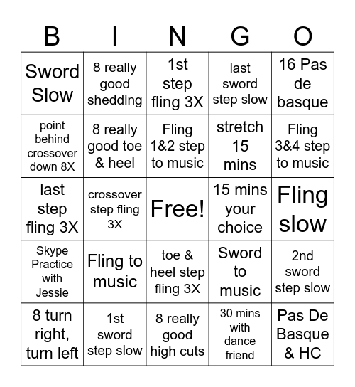 Dance Bingo Card