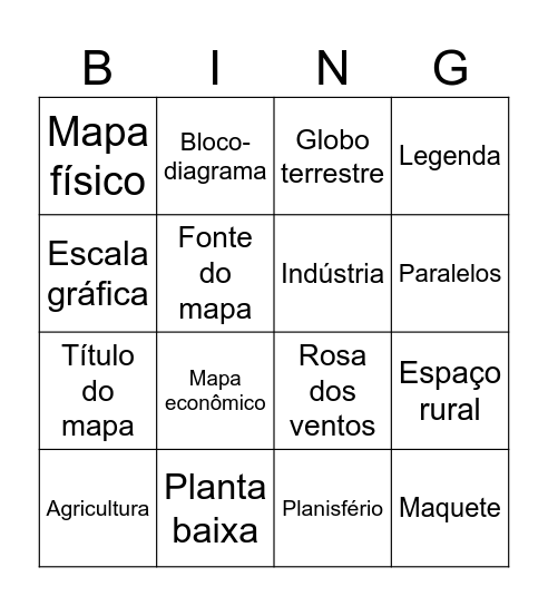 BINGO DE REVISÃO - GEOGRAFIA Bingo Card
