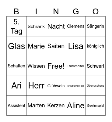 Pantomime Bingo Card