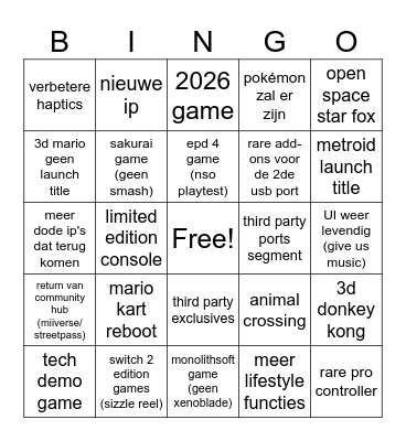 nintendo switch 2 direct Bingo Card