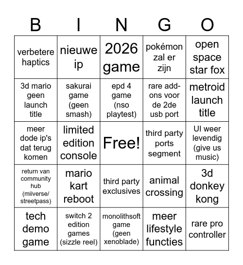 nintendo switch 2 direct Bingo Card