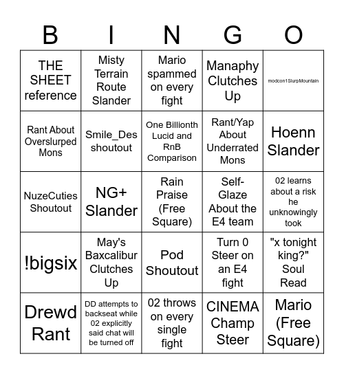 Narth02 Lucid E4 Bingo Card Bingo Card